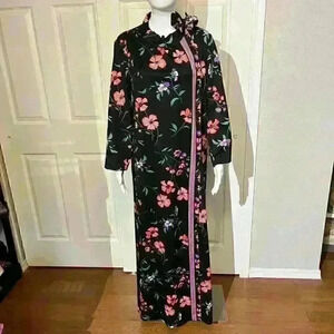 Vintage 1970s Loungees House Dress Floral Hawaii Maxi Hostess Medium Womens